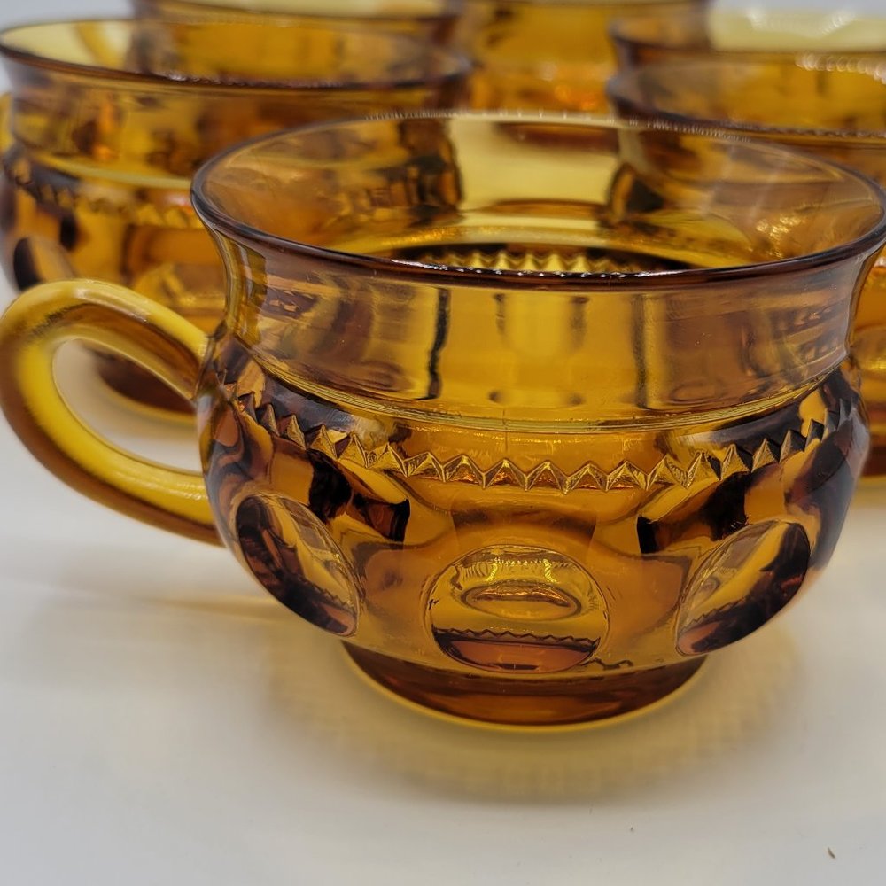 Vintage Indiana Glass Kings Crown Amber Thumb Print Cups 2-piece set - Picture 3 of 8